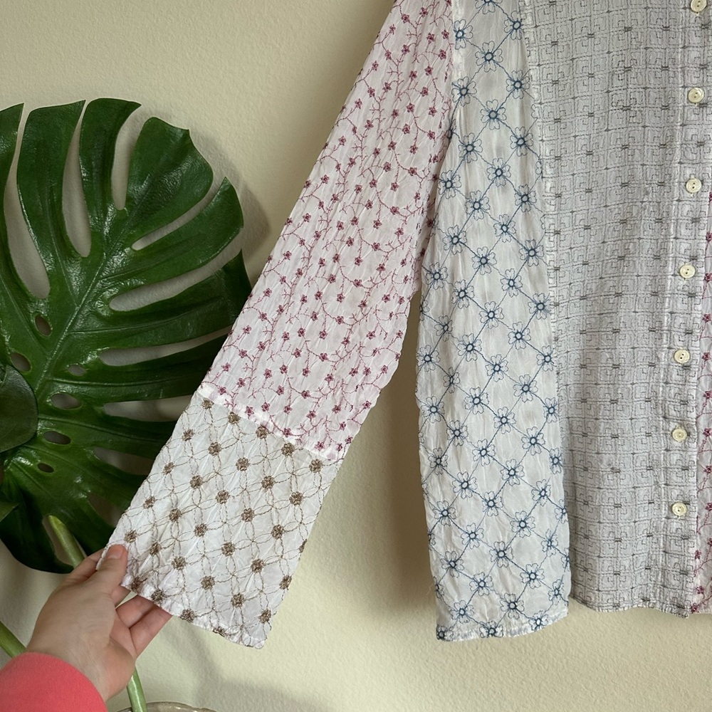 J. Jill Embroidered Rayon Patchwork Button Down T… - image 3